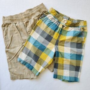 Boys Summer Shorts Tea Collection Duo in Plaid & Khaki Size 14